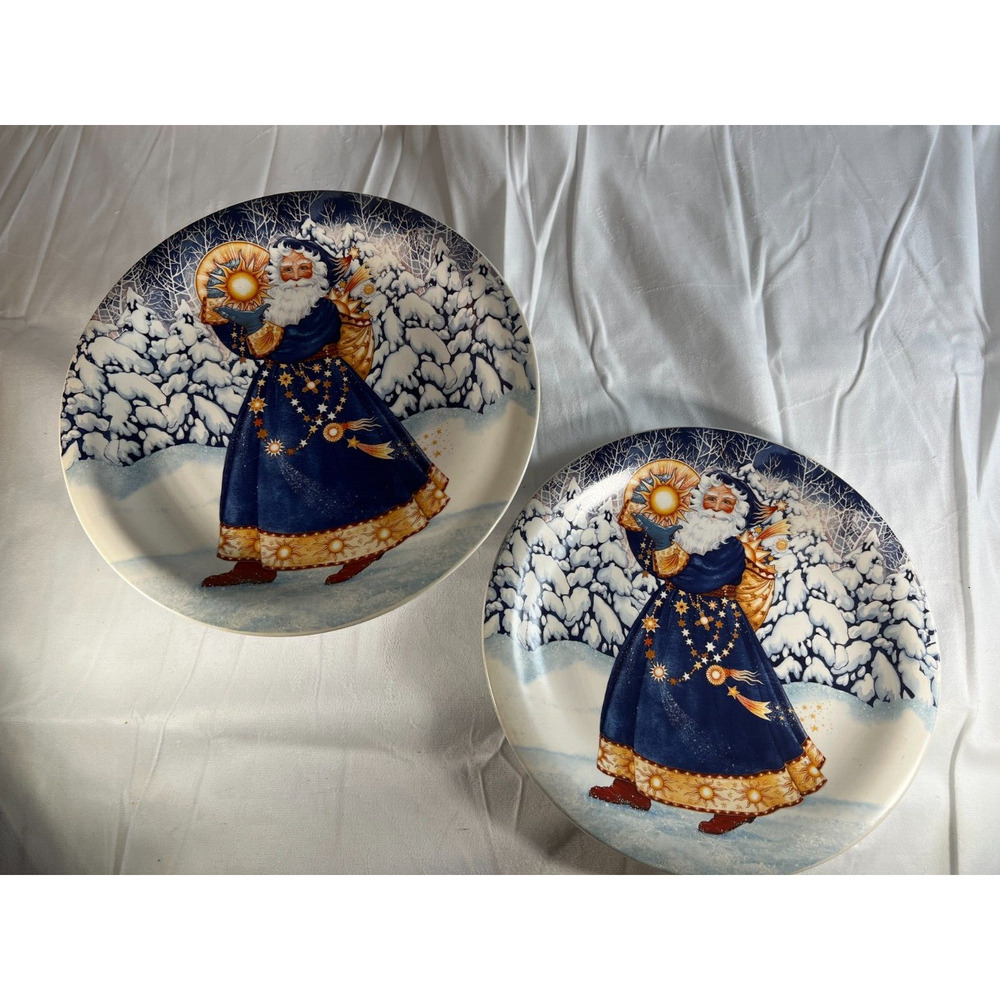 Certified International Vtg Christmas Santa Dinner Plates 10" Judith Griffith